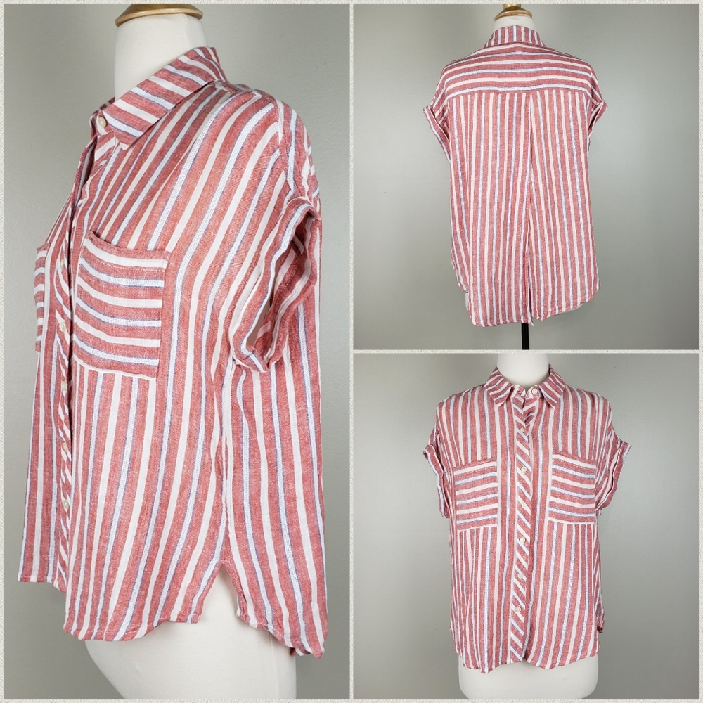 Lucky Brand Sm Red Stripe Button Up Hi low